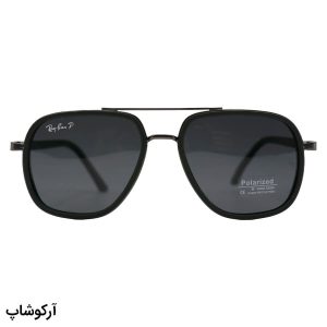عکس از عینک آفتابی ریبن با فریم سبز و نوک مدادی، شکل چندضلعی، دسته فنری و لنز دودی تیره و پلاریزه مدل P9004