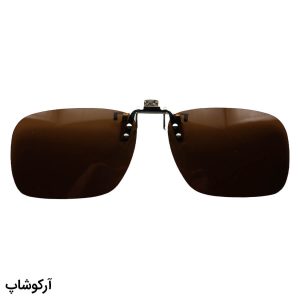 عکس از کاور گیره دار لنز عینک طبی با رنگ قهوه‌ای، پلاریزه و شکل مستطیلی و گیره فلزی و نقره‌ای مدل 992924