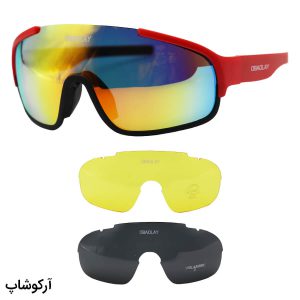 عکس از عینک ورزشی چند کاوره OBAOLAY با فریم قرمز رنگ، از جنس کائوچو و تجهیزات کامل مدل SPOC