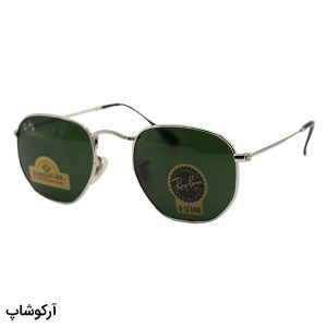 عکس از عینک آفتابی Ray-Ban با فریم رنگ نقره‌ای، شکل چندضلعی و لنز سبز تیره و جنس سنگ مدل 3548