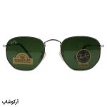 عکس از عینک آفتابی Ray-Ban با فریم رنگ نقرهای، شکل چندضلعی و لنز سبز تیره و جنس سنگ مدل 3548