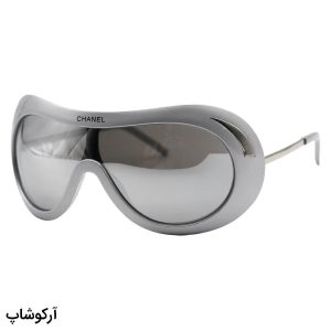 عکس از عینک آفتابی زنانه فانتزی شنل با فریم سیلور، شکل بیضی، بیس‌دار و لنز آینه‌ای و رنگ نقره‌ای مدل 8201