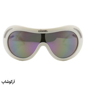 عکس از عینک آفتابی زنانه فانتزی شنل با فریم سفید رنگ، شکل بیضی، بیس‌دار و لنز آینه‌ای و چند رنگ مدل 8201
