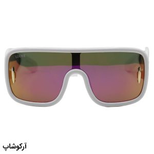 عکس از عینک آفتابی فانتزی لووه با فریم مربعی، اور سایز، رنگ سفید و لنز آینه‌ای و رنگ طلایی مدل 4000