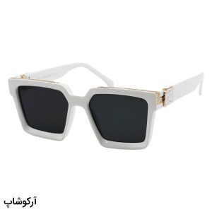 عکس از عینک آفتابی لویی ویتون طرح میلیونر با فریم سفید براق، شکل مربعی و لنز دودی تیره مدل M96006