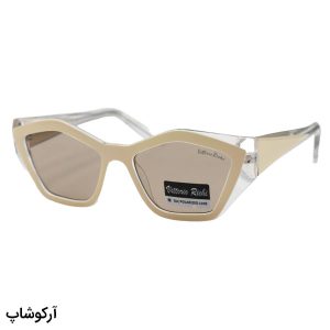 عکس از عینک آفتابی زنانه ویتوریو ریچی با فریم چند ضلعی، رنگ کرمی، دسته سیم‌دار، لنز قهوه‌ای و پلاریزه مدل 9845