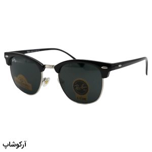 عکس از عینک آفتابی Ray-Ban با فریم کلاب مستر، رنگ مشکی و نقره‌ای، لنز دودی تیره و جنس شیشه مدل RB3016