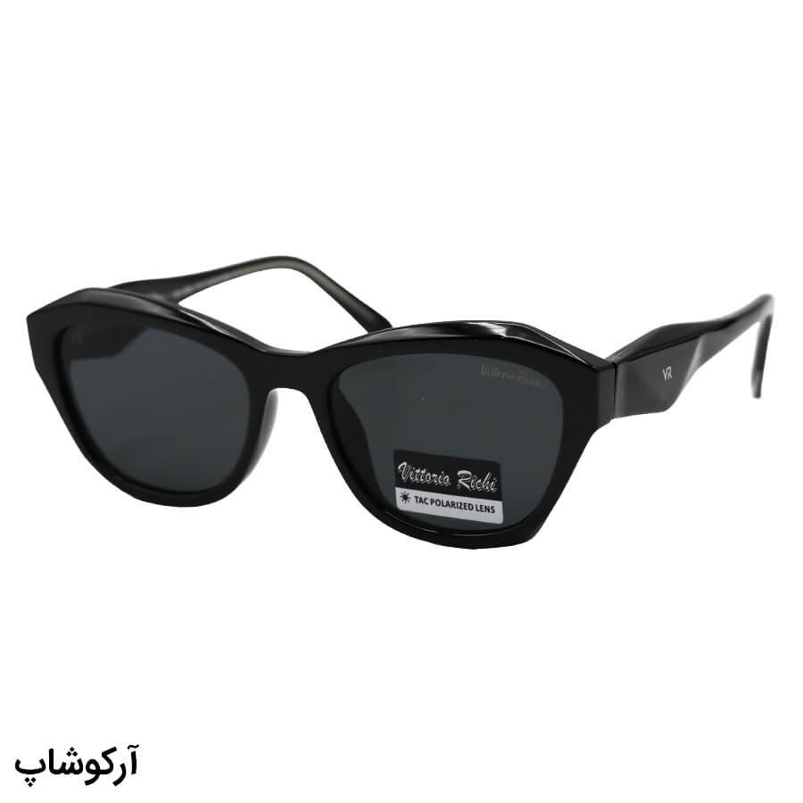 Black-Geometric-Frame-And-And-Black-Wired-Handle-And-Dark-Polarized-Uv-Protection-Lens-Vittorio-Richi-Sunglasses-Model-8869-C1-1 عکس از عینک آفتابی زنانه ویتوریو ریچی با فریم چندضلعی، رنگ مشکی، دسته سیمدار، لنز دودی تیره و پلاریزه مدل 8869