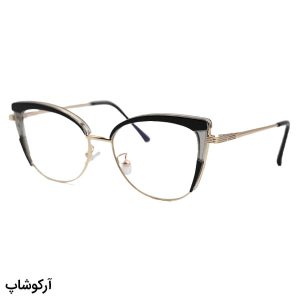 عکس از عینک طبی زنانه با فریم چشم گربه‌ای، رنگ طلایی و مشکی رنگ و دسته فنردار برند ZARA مدل TR3040