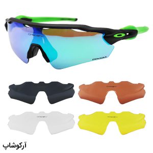 عکس از عینک ورزشی اوکلی با فریم سبز و مشکی، 5 کاور لنز قابل تعویض و تجهیزات کامل مدل OO9275-05