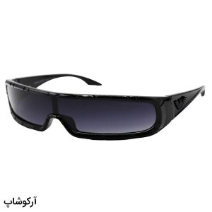 عکس از عینک آفتابی فانتزی Emporio Armani با فریم مستطیلی کشیده، بیس دار، رنگ مشکی و لنز دودی هایلایت و پلاریزه مدل 2297