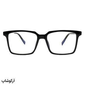 عکس از عینک طبی میو میو با فریم مشکی رنگ، مستطیلی شکل و لولای فلزی مدل 58032