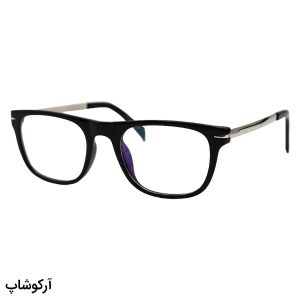 عکس از عینک طبی با فریم مستطیلی شکل، مشکی براق، دسته نقره‌ای و لولا فنری برند دیوید بکهام مدل DB1301