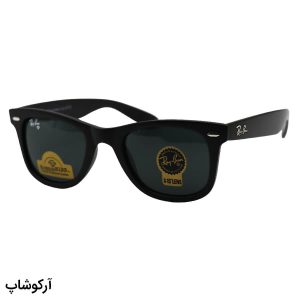 عکس از عینک آفتابی ریبن با فریم ویفرر، رنگ مشکی مات و لنز دودی تیره و جنس سنگ (سایز کوچک) مدل RB2140-S