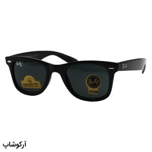 عکس از عینک آفتابی ریبن با فریم ویفرر، رنگ مشکی براق و لنز دودی تیره و جنس شیشه (سایز کوچک) مدل RB2140-S