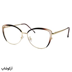 عکس از عینک طبی زنانه برند زارا با فریم چشم گربه‌ای، رنگ طلایی و قهوه‌ای و دسته فنردار مدل TR3013
