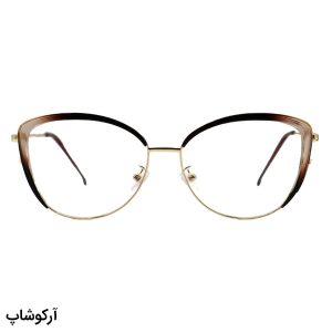عکس از عینک طبی زنانه برند زارا با فریم چشم گربه‌ای، رنگ طلایی و قهوه‌ای و دسته فنردار مدل TR3013