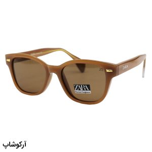 عکس از عینک آفتابی زارا با فریم قهوه‌ای براق، شکل ویفرر، دسته سیم‌دار و لنز قهوه‌ای تیره و پلاریزه مدل 66808