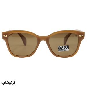 عکس از عینک آفتابی زارا با فریم قهوه‌ای براق، شکل ویفرر، دسته سیم‌دار و لنز قهوه‌ای تیره و پلاریزه مدل 66808
