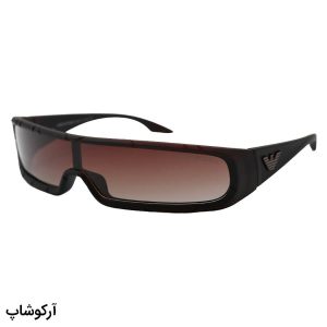 عکس از عینک آفتابی فانتزی امپریو آرمانی با فریم مستطیلی کشیده، بیس‌دار، رنگ قهوه‌ای مات و لنز پلاریزه مدل 2297