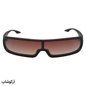 عکس از عینک آفتابی فانتزی امپریو آرمانی با فریم مستطیلی کشیده، بیس‌دار، رنگ قهوه‌ای مات و لنز پلاریزه مدل 2297