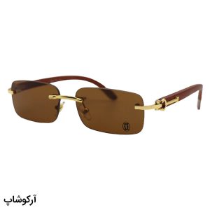 عکس از عینک آفتابی Cartier فریم لس با پل بینی طلایی، دسته چوبی (واقعی)، رنگ قهوه‌ای، لولا فنری و لنز قهوه‌ای تیره مدل 81339145