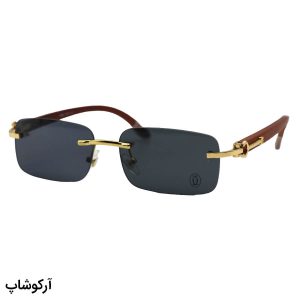 عکس از عینک آفتابی کارتیه فریم لس با پل بینی طلایی، دسته چوبی (واقعی)، رنگ قهوه‌ای، لولا فنری و لنز دودی تیره مدل 81339145
