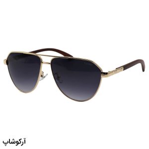عکس از عینک آفتابی کارتیه با فریم شکل خلبانی، رنگ طلایی، دسته طرح چوبی و لنز دودی سایه روشن مدل P1002