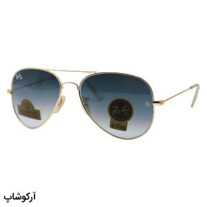 عکس از عینک آفتابی Ray-Ban با فریم خلبانی، رنگ طلایی، لنز شیشه، رنگ آبی، آینه‌ای و سایه روشن مدل RB3025 HQ