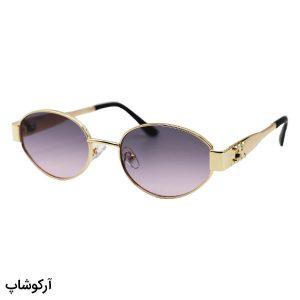 عکس از عینک آفتابی ترند سلین (CELINE) با فریم بیضی شکل، رنگ طلایی و لنز بنفش هایلایت مدل A007