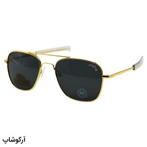 عکس از عینک آفتابی RANDOLPH با فریم رنگ طلایی، شکل مربعی، لنز دودی تیره، از جنس سنگ و سایز 55 مدل 55-215