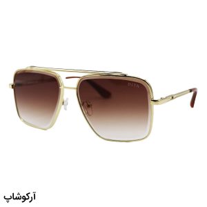 عکس از عینک آفتابی لاکچری دیتا با فریم مربعی شکل، طلایی رنگ و عدسی قهوه‌ای سایه روشن مدل D2001