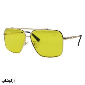 عکس از عینک دید در شب لاکچری میباخ با فریم مربعی شکل، رنگ طلایی و عدسی زرد مدل N2001