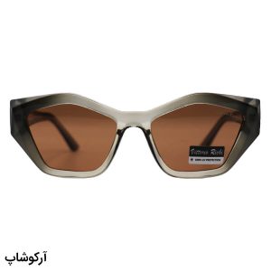 عکس از عینک آفتابی زنانه ویتوریو ریچی با فریم چندضلعی، رنگ طوسی، دسته سیم‌دار، لنز قهوه‌ای تیره و پلاریزه مدل 9845