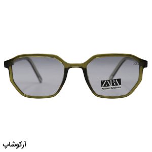 عکس زا عینک آفتابی زارا با فریم سبز زیتونی، شکل چند ضلعی، دسته سیم‌دار و لنز دودی تیره و پلاریزه مدل 66516
