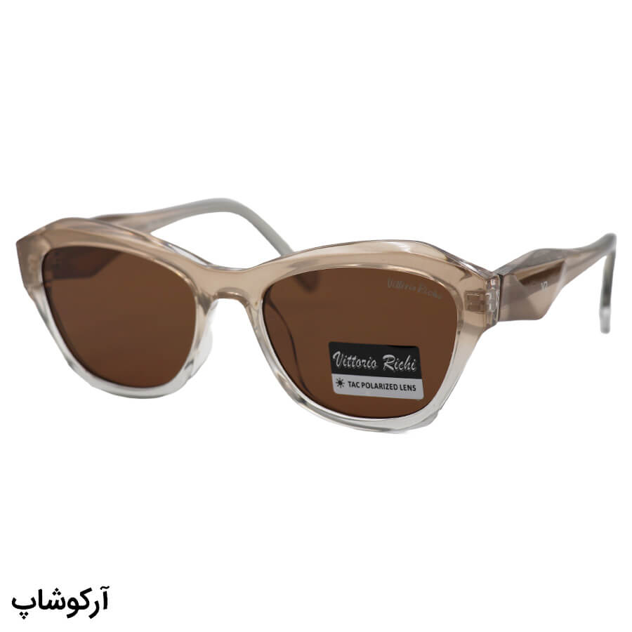 Light-Brown-Geometric-Frame-And-And-Light-Brown-Wired-Handle-And-Brown-Polarized-Uv-Protection-Lens-Vittorio-Richi-Sunglasses-Model-8869-C4-1 عکس از عینک آفتابی زنانه vittorio richi با فریم چندضلعی، رنگ عسلی، دسته سیمدار، لنز قهوهای تیره و پلاریزه مدل 8869