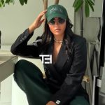 عکس از عینک آفتابی سلین (CELINE) با فریم بیضی شکل، ترند و جدید بر روی صورت مدل