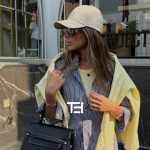 عکس از عینک آفتابی سلین (CELINE) با فریم بیضی شکل، ترند و جدید بر روی صورت مدل