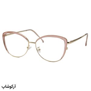 عکس از عینک طبی زنانه با فریم چشم گربه‌ای، رنگ طلایی و صورتی و دسته فنردار برند زارا مدل TR3013