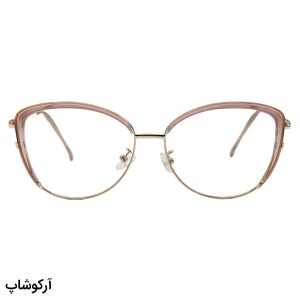 عکس از عینک طبی زنانه با فریم چشم گربه‌ای، رنگ طلایی و صورتی و دسته فنردار برند زارا مدل TR3013