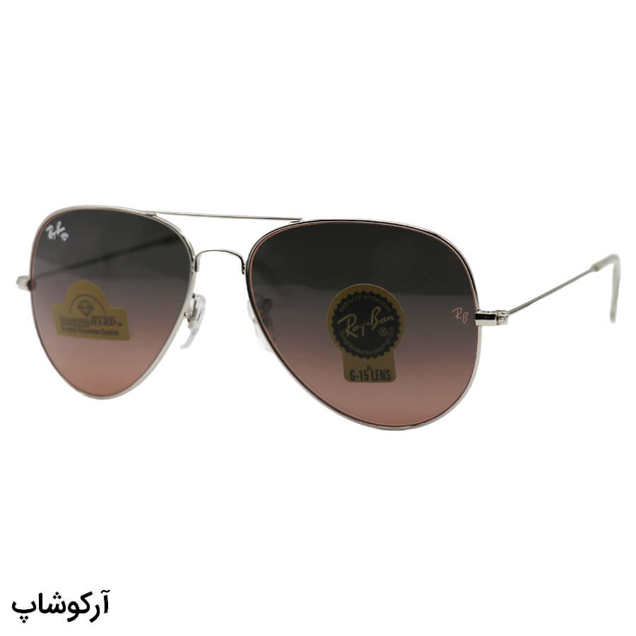Silver-Avitator-Frame-And-Silver-Handle-And-Brown-Highlighted-Hard-Diamond-Lens-Ray-Ban-Sunglasses-Model-Rb3026-Hq-Sg-1 عکس از عینک آفتابی ray-ban با فریم خلبانی، رنگ نقرهای، لنز سنگ و قهوهای تیره و هایلایت مدل rb3026 hq