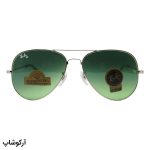 عکس از عینک آفتابی Ray-Ban با فریم خلبانی، رنگ نقرهای، لنز از جنس شیشه، سبز تیره و سایه روشن مدل RB3026 HQ