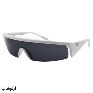 عکس از عینک آفتابی نیم فریم Emporio Armani با فریم سفید، بیس‌دار، مستطیلی کشیده و لنز دودی تیره مدل 2344