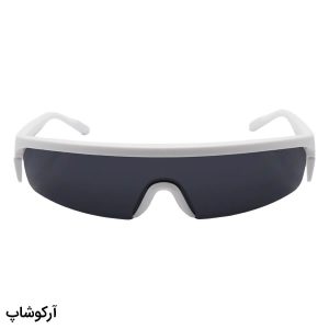 عکس از عینک آفتابی نیم فریم Emporio Armani با فریم سفید، بیس‌دار، مستطیلی کشیده و لنز دودی تیره مدل 2344