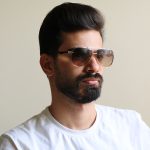 عکس از عینک آفتابی لاکچری میباخ با فریم فلزی، شکل خلبانی مدل 63089 بر روی صورت محمدحسین ابراهیم زاده