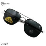 عکس از عینک آفتابی امریکن اپتیکال با فریم مشکی رنگ، شکل خلبانی و لنز دودی تیره و جنس شیشه و سنگ مدل AO-S54