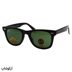 عکس از عینک آفتابی Ray-Ban با فریم ویفرر، رنگ مشکی و لنز سبز تیره و جنس سنگی (سایز متوسط) و آنتی رفلکس مدل RB2140-L