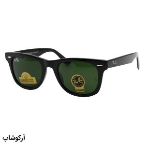 عکس از عینک آفتابی ray-ban با فریم ویفرر، رنگ مشکی و لنز سبز تیره و جنس سنگی (سایز متوسط و استاندارد) مدل rb2140-l