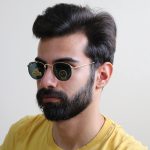 عکس از عینک آفتابی Ray-Ban با فریم شکل چندضلعی و لنز جنس سنگ مدل RB3548 بر روی صورت محمدحسین ابراهیم زاده