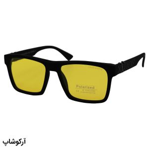 عکس از عینک دید در شب لویی ویتون با فریم مستطیلی شکل، رنگ مشکی مات و لنز زرد رنگ مدل P5081